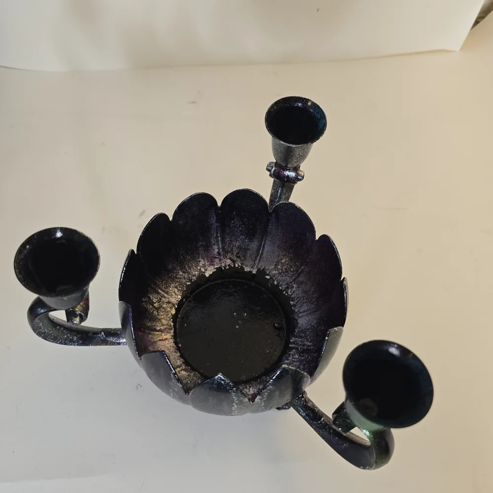 HANDCRAFTED Upcycled 3 Candlestick Holder HANDPAINTED Tabletop Candle Decor